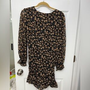 Worn once. Storia Mini Dloral Dress with Sheer Sleeves.